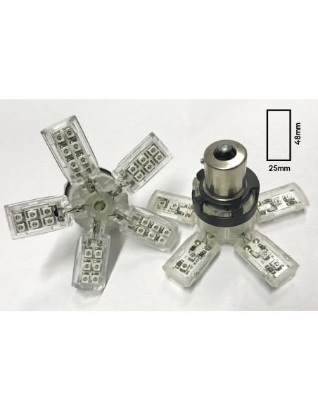 Coppia 2 Lampade Led BA15S 1156 P21W Con 15 Smd 5050 Colore Giallo Arancione 12V 2W Forma Ombrello