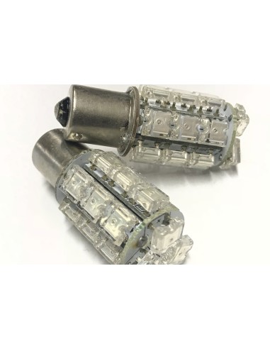 Coppia 2 Lampade Led BA15S 1156 P21W Con 18 F5 Quadrato Colore Rosso 12V 3W