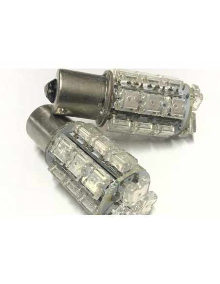 Coppia 2 Lampade Led BA15S 1156 P21W Con 18 F5 Quadrato Colore Rosso 12V 3W
