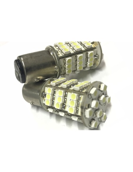 Coppia 2 Lampade Led BAY15D 1157 P21/5W Con 54 Smd 3528 Bianco Freddo 6000K 12V 2W
