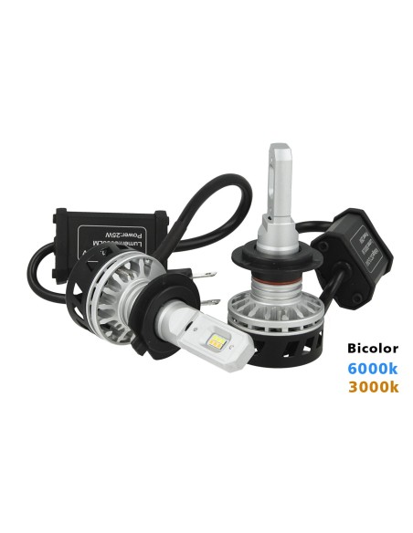 Kit Full Led Canbus H7 30W Dual Color 6000K 3000K Doppio Colore Bianco Giallo Super Luminoso e Antinebbia 12V 24V 5000lm