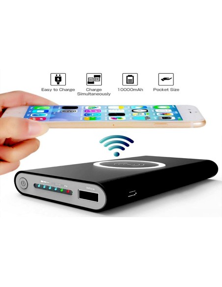 Caricatore Wireless Power Bank 10000mAh Nero QI
