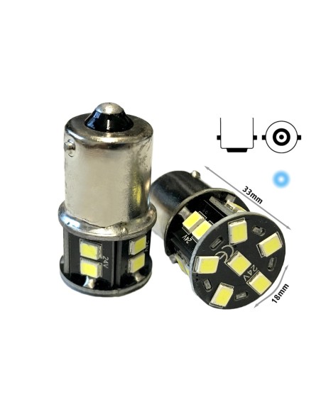 24V Lampada Led BA15S G18 R5W Bianco Freddo 16 Smd 2835 Piedi Dritti No Polarita 360 Gradi Durata Garantita