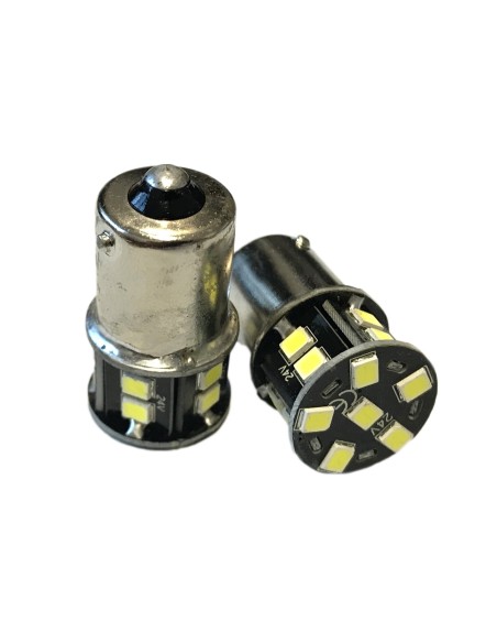 24V Lampada Led BA15S G18 R5W Bianco Freddo 16 Smd 2835 Piedi Dritti No Polarita 360 Gradi Durata Garantita