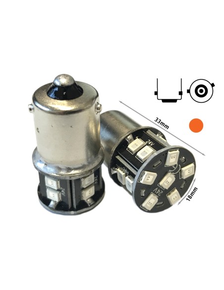 24V Lampada Led BAU15S R5W PY21W Colore Arancione 16 Smd 2835 Piedi Storti Luce Frecce No Polarita 360 Gradi Durata Garantita