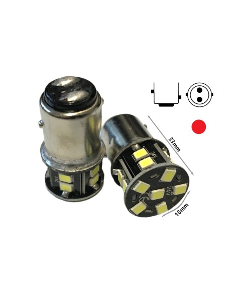 24V Lampada Led BAY15D 1157 P21/5W Colore Rosso 16 Smd 2835 No Polarita 360 Gradi Durata Garantita
