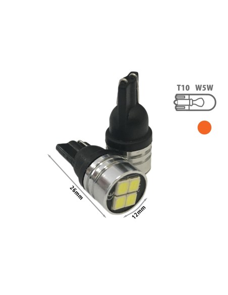 24V Lampada Led T10 W5W Colore Arancione Con 4 Smd 2835 Frontale No Polarita Per Frecce Durata Garantita
