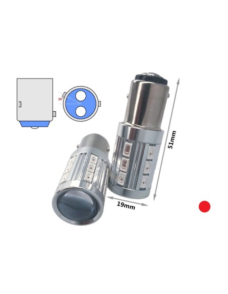Lampada Led BAW15d PR21/5W Rosso 12V 24V 21/5W Compatibile Osram 7538LDR 21 Smd 5730 Con Lente Ingrandimento