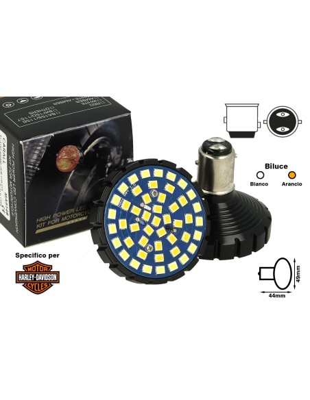 Lampada Led BAY15D 1157 Bianco e Arancione Per Moto Harley Davidson Canbus No Errore Luce Diurne e Frecce No Polarita 48 Smd 283