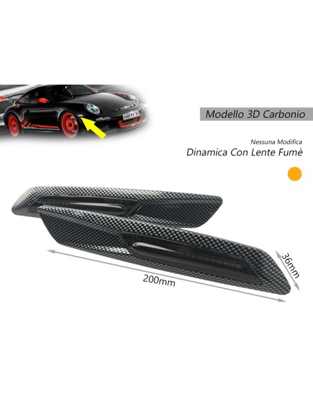 Kit Freccia Laterale a Led Side Marker Dinamica 3D Carbonio Lente Grigio BMW E81 E82 E87 E88 E90 E91 E92 E93 E60 E61 F10