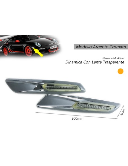 Kit Freccia Laterale a Led Side Marker Dinamica Argento Cromato Lente Trasparente BMW E81 E82 E87 E88 E90 E91 E92 E93 E60 E61 F1