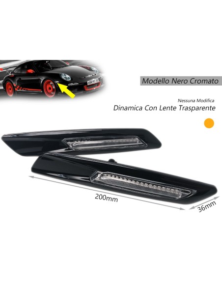 Kit Freccia Laterale a Led Side Marker Dinamica Nero Cromato Lente Trasparente BMW E81 E82 E87 E88 E90 E91 E92 E93 E60 E61 F10