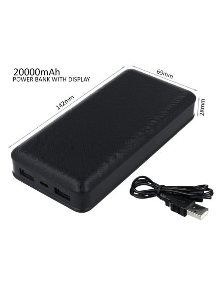 Portable Power Bank 20000mAh Colore Nero Batteria Litio Esterna Portatile Con 2 USB 5V 2,1A SKU-8190