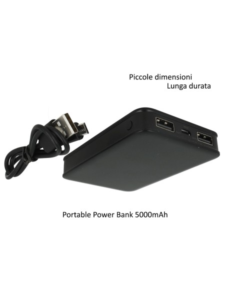 Portable Power Bank 5000mAh Colore Nero Batteria Litio Esterna Portatile Con 2 USB 5V 2,1A SKU-8193