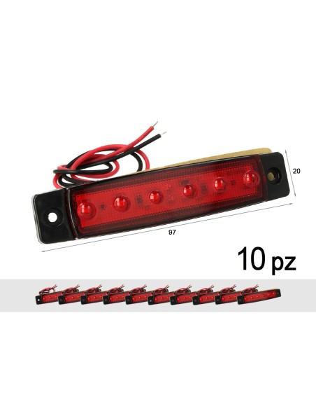 10 Pezzi Fanali Laterali Led 24V 12V Colore Rosso Per Luce Ingombro Cortesia Targa Cupola Cappa Camion Rimorchio Caravan Furgone