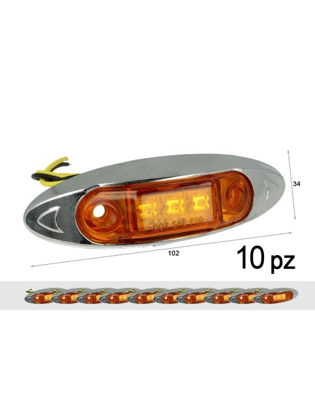 10 Pezzi Fanali Laterali Led 24V 12V Arancione Per Luci Ingombro Cortesia Targa Cupola Cappa Camper Trattore Autocarro Barca