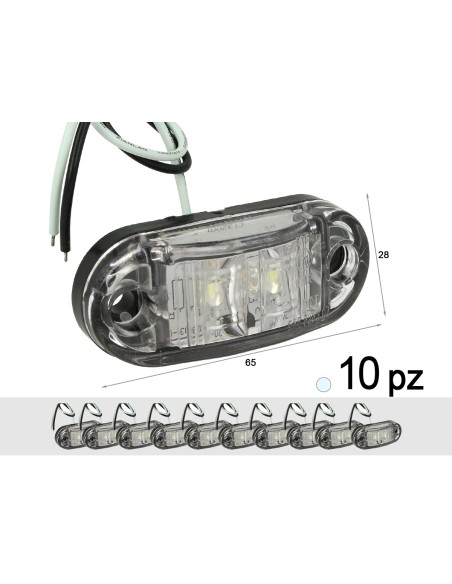 10 Pezzi Fanali Laterali Led 24V 12V Bianco Freddo Per Luci Ingombro Cortesia Targa Cupola Cappa Camion Rimorchio Caravan Furgon