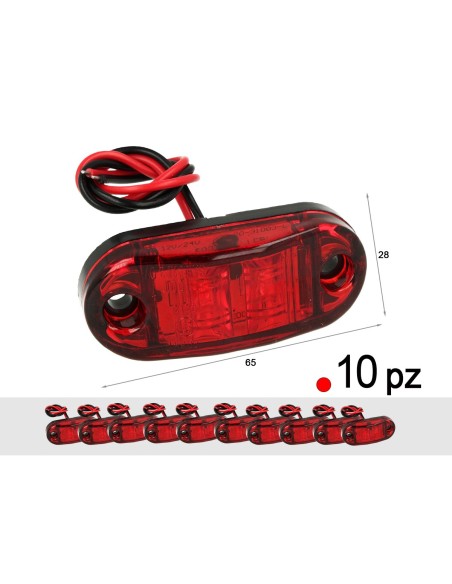 10 Pezzi Fanali Laterali Led 24V 12V Colore Rosso Per Luci Ingombro Cortesia Targa Cupola Cappa Camion Rimorchio Caravan Furgone