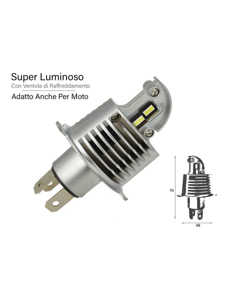 Kit Full Led All In One Canbus H4 30/30W 12V 24V Per Auto Moto Scooter Camion Bianco 4000 Lumen Con Ventola Silenziosa Singolo P