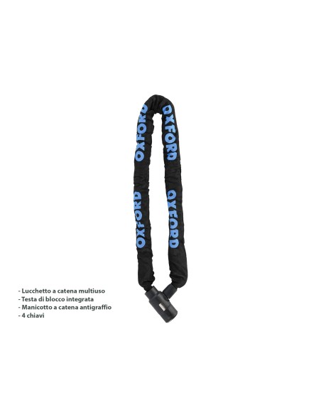 Catena Moto Oxford GP OF178 Chain Lock 150cm Maglia Quadra 8mm Con 4 Chiavi