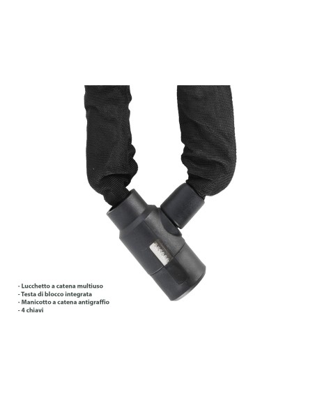 Catena Moto Oxford GP OF178 Chain Lock 150cm Maglia Quadra 8mm Con 4 Chiavi