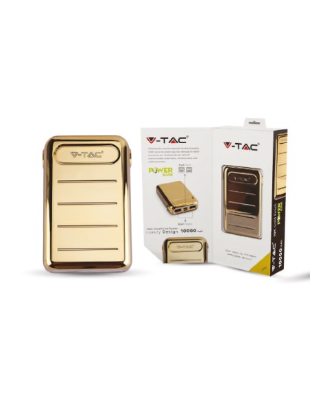 Portable Power Bank Gold 10000 Mah Dual USB Output e Input Micro USB e Tipo C SKU-8907