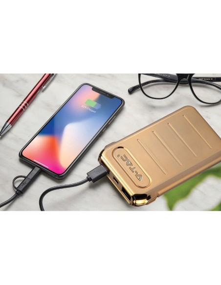 Portable Power Bank Gold 10000 Mah Dual USB Output e Input Micro USB e Tipo C SKU-8907