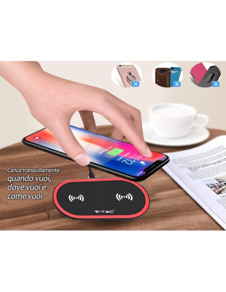 Caricatore Wireless a Pad Dual Charging 5W+5W Colore Rosso e Nero SKU-7740