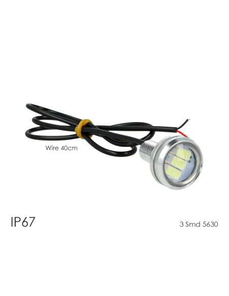 Power Led A Bottone Modello Slim 12V 3W Con 3 Smd 5630 IP67 6000K Eagle Eye Led Luci Diurne Carcassa Argento