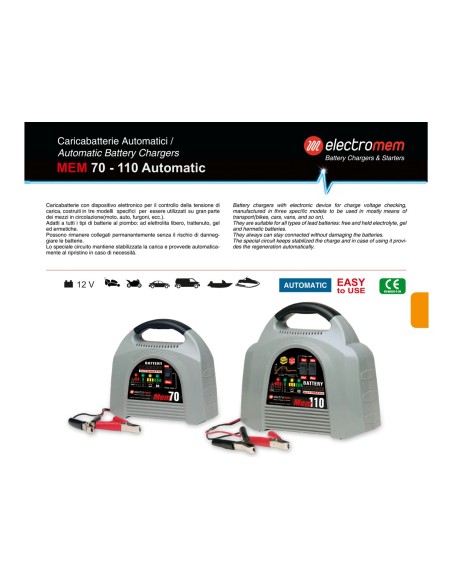 Electromem Mem 110 Caricabatterie Automatici 12V 8A