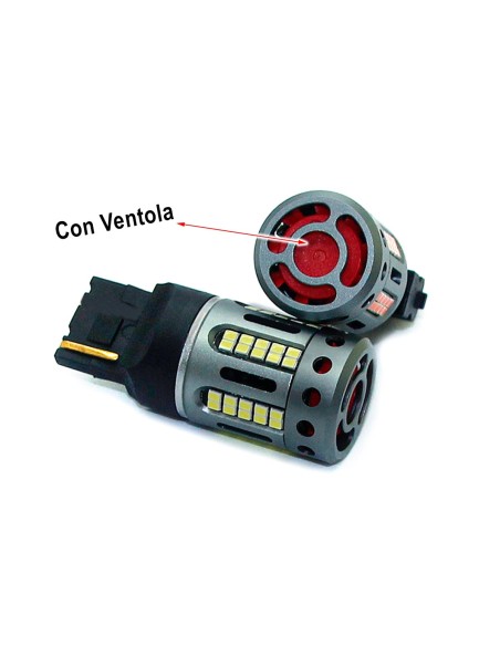 Lampada Led 7440 T20 W21W 100% Canbus 12V 21W Effettiva Bianco 6000K Con Ventola In Testa