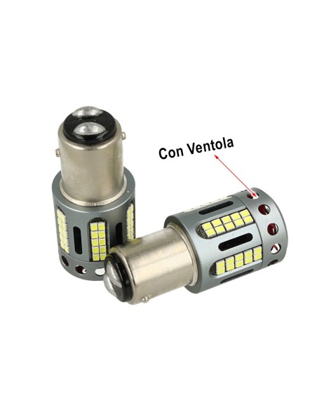 Lampada Led BAY15D 1157 100% Canbus 12V 21/5W Effettiva Bianco 6000K Con Ventola In Testa