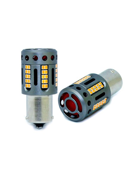 Lampada Led 1156 BA15S P21W 100% Canbus 12V 21W Effettiva Arancione Piedi Dritti Con Ventola In Testa