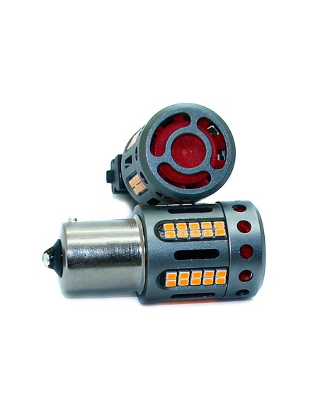 Lampada Led 1156 BA15S P21W 100% Canbus 12V 21W Effettiva Arancione Piedi Dritti Con Ventola In Testa