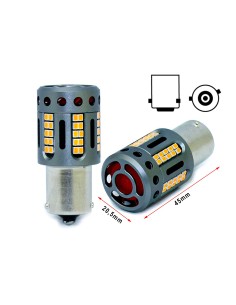 Lampada Led 1156 BAU15S PY21W 100% Canbus 12V 21W Effettiva Arancione Piedi Storti Con Ventola In Testa