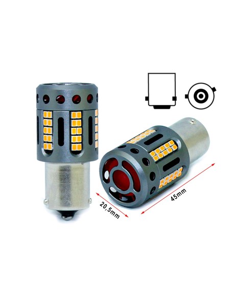 Lampada Led 1156 BAU15S PY21W 100% Canbus 12V 21W Effettiva Arancione Piedi Storti Con Ventola In Testa
