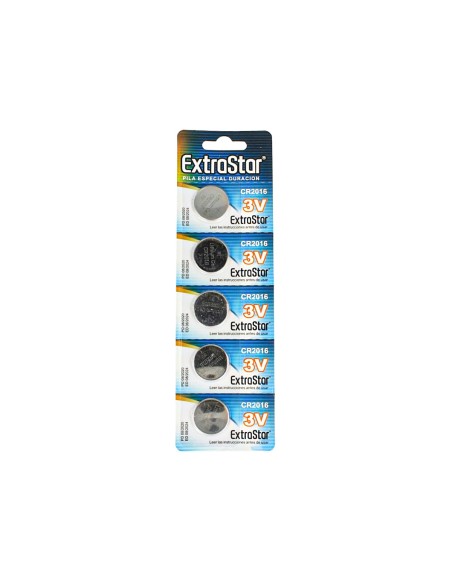 Pila Batteria A Bottone Extrastar CR2016 3V Confezione Da 5 Pile