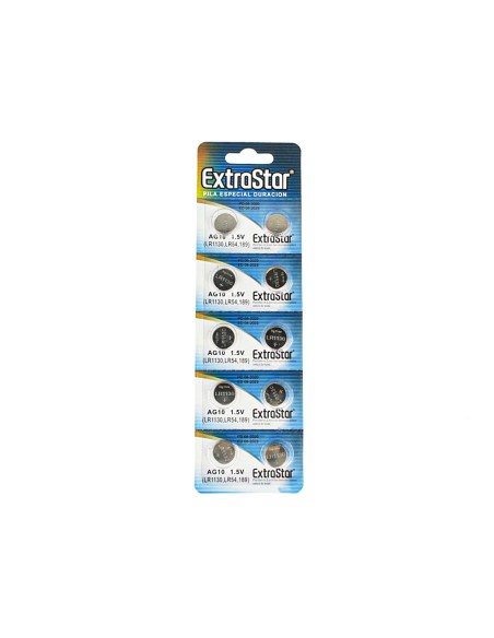 Pila Batteria A Bottone LR1130 LR54 189 1,5V Extrastar AG10 Confezione Da 10 Pile
