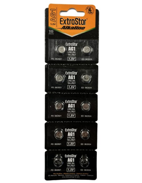 Pila Batteria A Bottone LR621 LR60 164 1,5V Extrastar AG1 Confezione Da 10 Pile