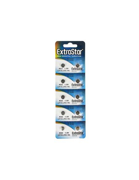 Pila Batteria A Bottone LR726 LR59 196 1,5V Extrastar AG2 Confezione Da 10 Pile