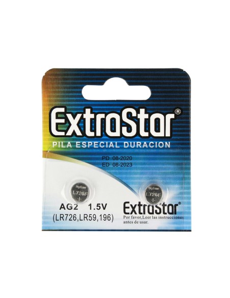 Pila Batteria A Bottone LR726 LR59 196 1,5V Extrastar AG2 Confezione Da 10 Pile