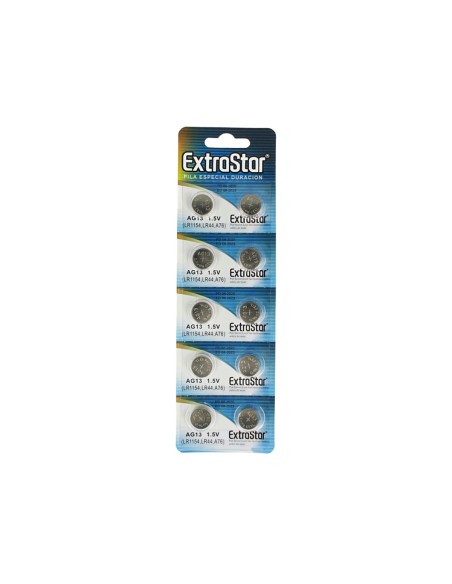 Pila Batteria A Bottone LR44 LR1154 A76 1,5V Extrastar AG13 Confezione Da 10 Pile