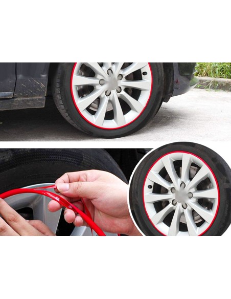 Striscia Adesiva Cerchi Auto Moto Profilo Rosso Adesivo Decorativo Paraurti Rotolo da 8 Metri
