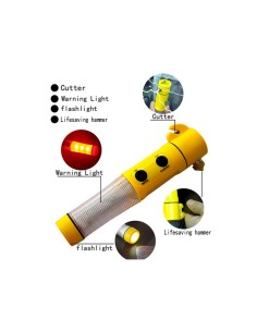 Martello di Emergenza Auto 5 In 1 Rompivetro Tagliacintura Torcia Led Luce Emergenza Lampeggiante Base Magnetico 2