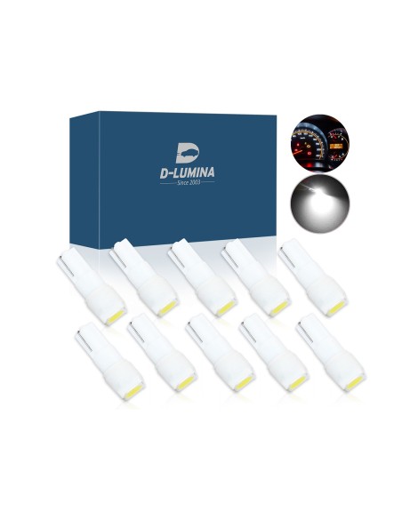 10 Lampadine Led T5 12V W1,2W Colore Bianco Con 1 Smd 5050 Luci Cruscotto Auto e Moto