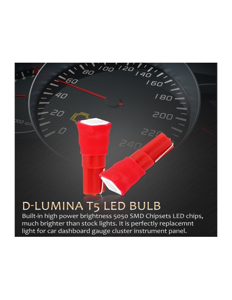 10 Lampadine Led T5 12V W1,2W Colore Rosso Con 1 Smd 5050 Luci Cruscotto Auto e Moto