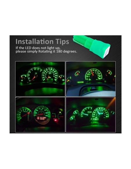 10 Lampadine Led T5 12V W1,2W Colore Verde Con 1 Smd 5050 Luci Cruscotto Auto e Moto