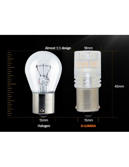 Lampada Led 1156 BA15S P21W Canbus Ambra Arancione 12V No Polarita IP67 Illuminazione 360 Gradi