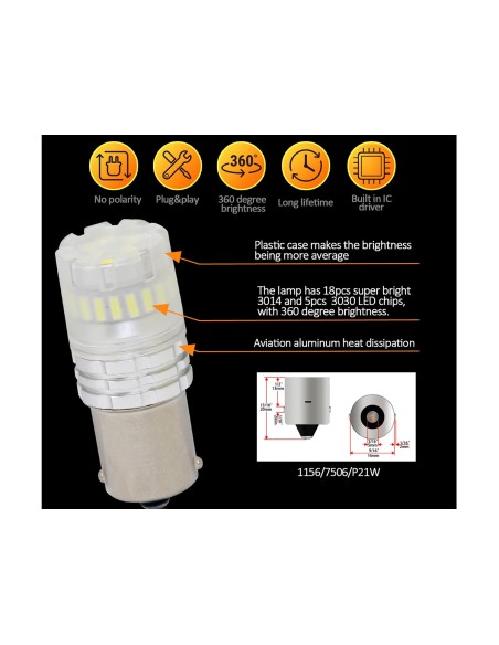 Lampada Led 1156 BA15S P21W Canbus Bianco 12V No Polarita IP67 Illuminazione 360 Gradi