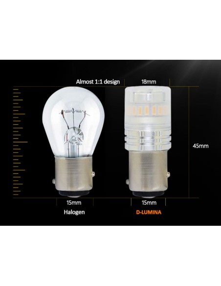 Lampada Led 1157 BAY15D P21/5W Canbus Arancione Ambra 12V No Errore IP67 Illuminazione 360 Gradi